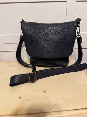 Blue Pebbled Leather Calma from Spain Crossbody Bag - Minimalist Timeless Style